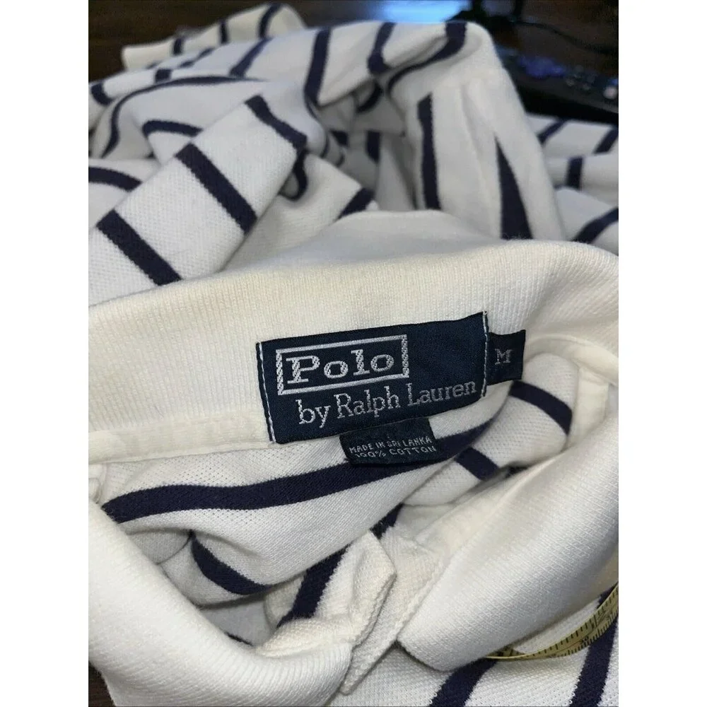 B3 Polo By Ralph Lauren, Black White Striped Short Sleeves Sz M